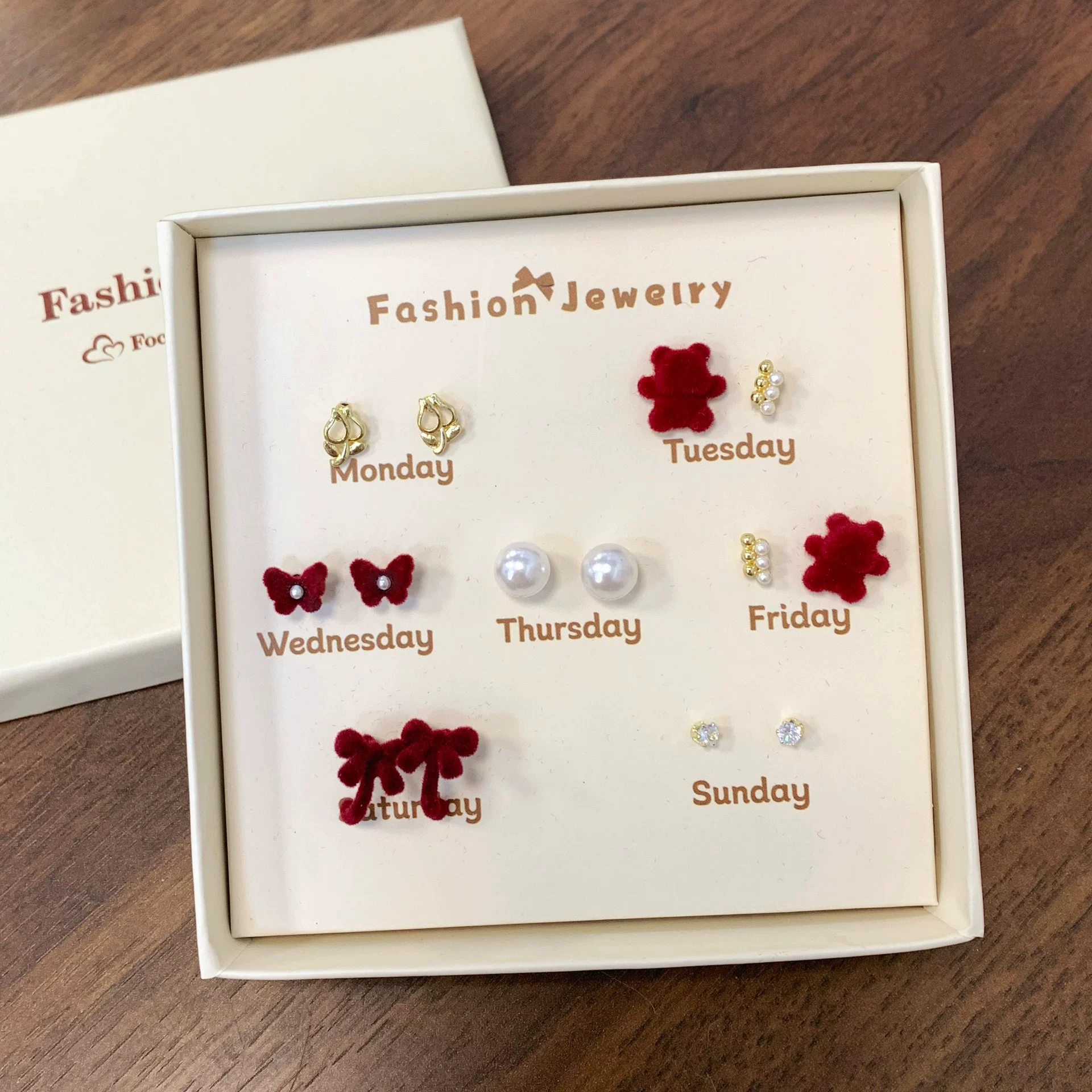 Earrings gift box, custom summer set, cartoon silver‑needle studs for elementary students