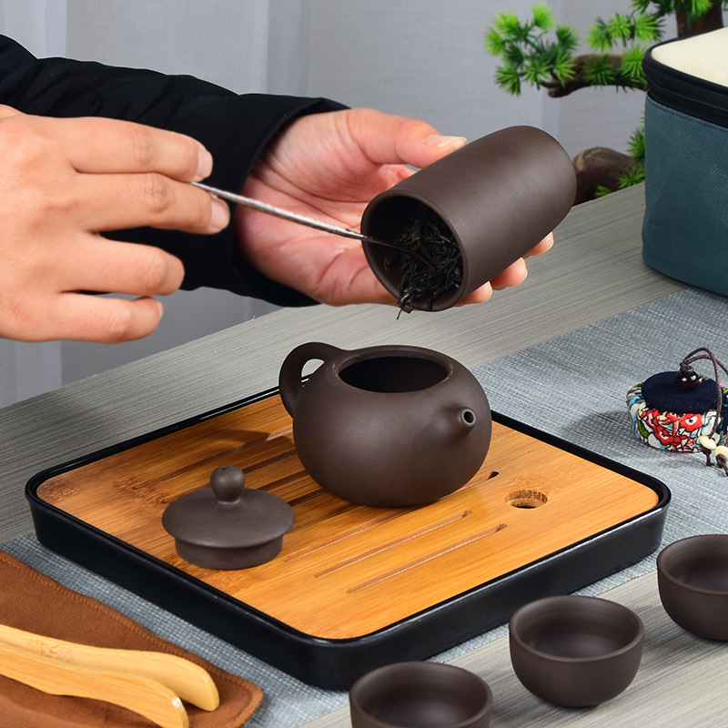 Purple sand travel tea set wholesale raw ore purple sand teapot manufacturer wholesale retail gift printing logo
