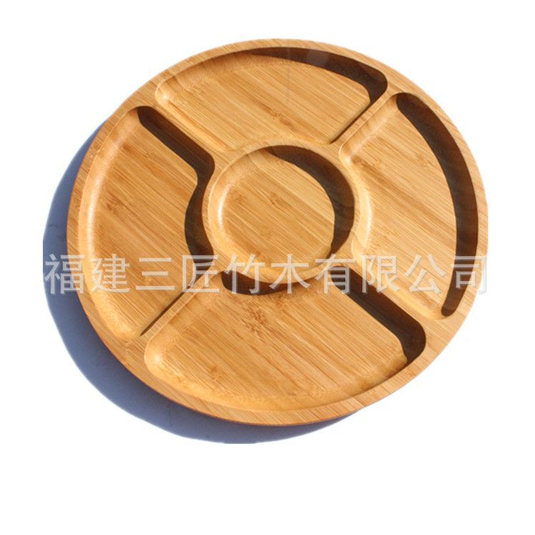 Bamboo Fruit Plate Snack Compartmentalized Plate Five-Compartment Fruit Tray Dessert Tray Party Dinner Plate Candy Tray