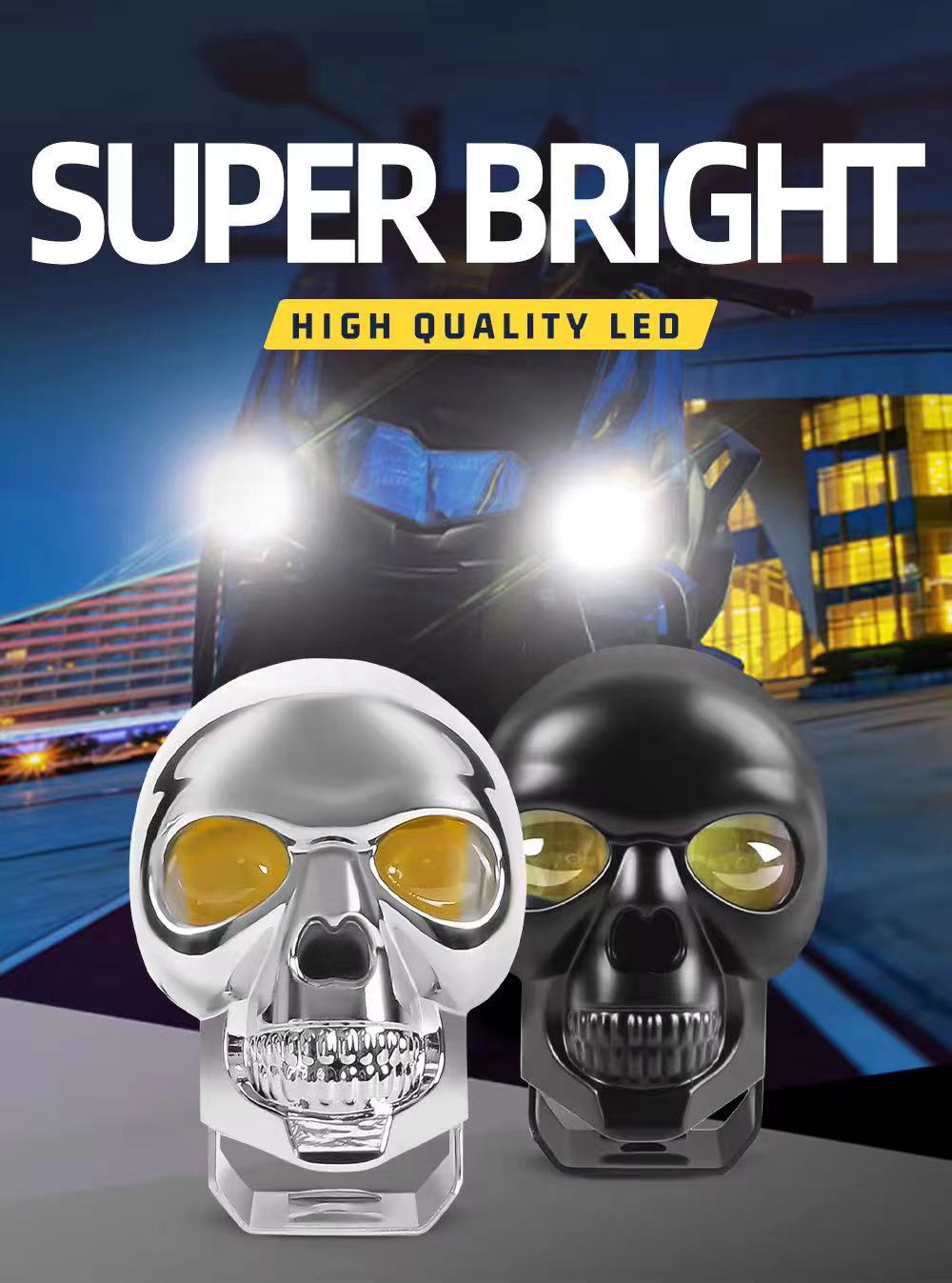 Cross-Border Supply of Led Skull Colorful External Spotlights Electric Motorcycle Modified Car Lights Wide Voltage Two-Color Flash