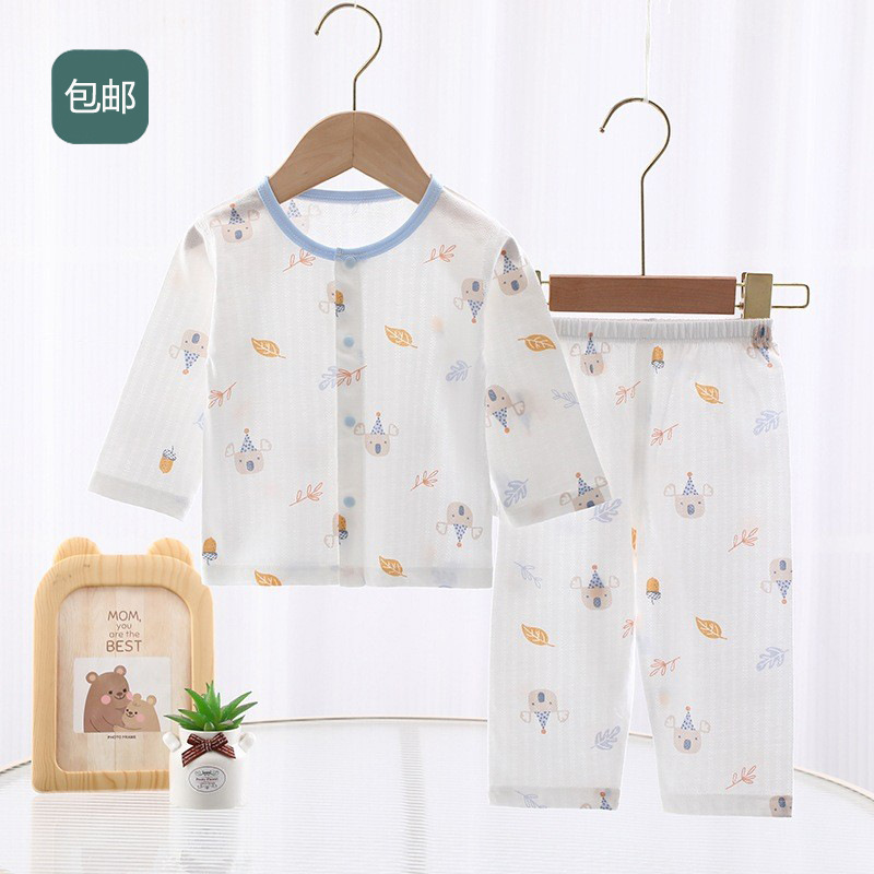 婴儿夏季薄款分体衣a类纯棉宝宝衣服儿童空调服睡衣套装安阳童裝