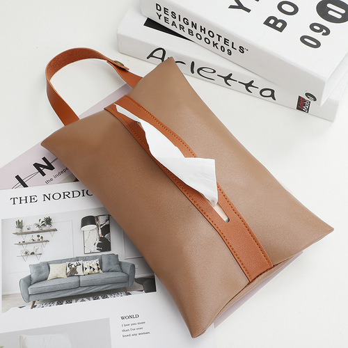 Simple Car Color-blocked Tissue Bag, Wall-mounted Leather Toilet Paper Holder, Creative Soft Fabric Decor Car Tissue Box