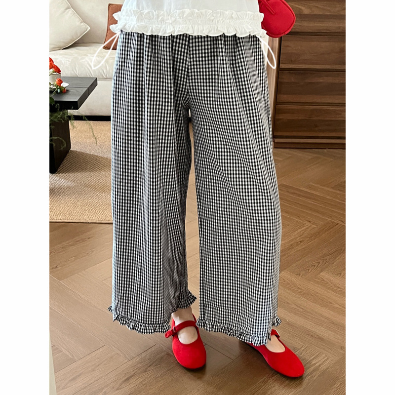 Summer Thin Plaid Pants for Pregnant Women Drawstring Waist Casual Pants Pregnant Women Retro Lazy Style Loose Cropped Straight Pants Summer Thin Plaid Pants for Pregnant Women Drawstring Waist Casual Pants Pregnant Women Retro Lazy Style Loose Cropped Straight Pants