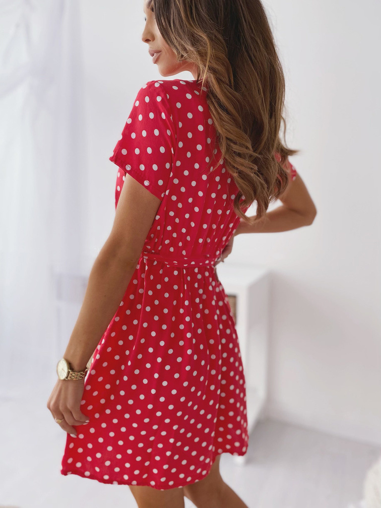 V-neck lace-up polka-dot printing short dress  NSYD48283