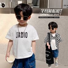 韓貨男童t恤夏季短袖上衣中童圓領字母印花寶寶衣服兒童服裝批發