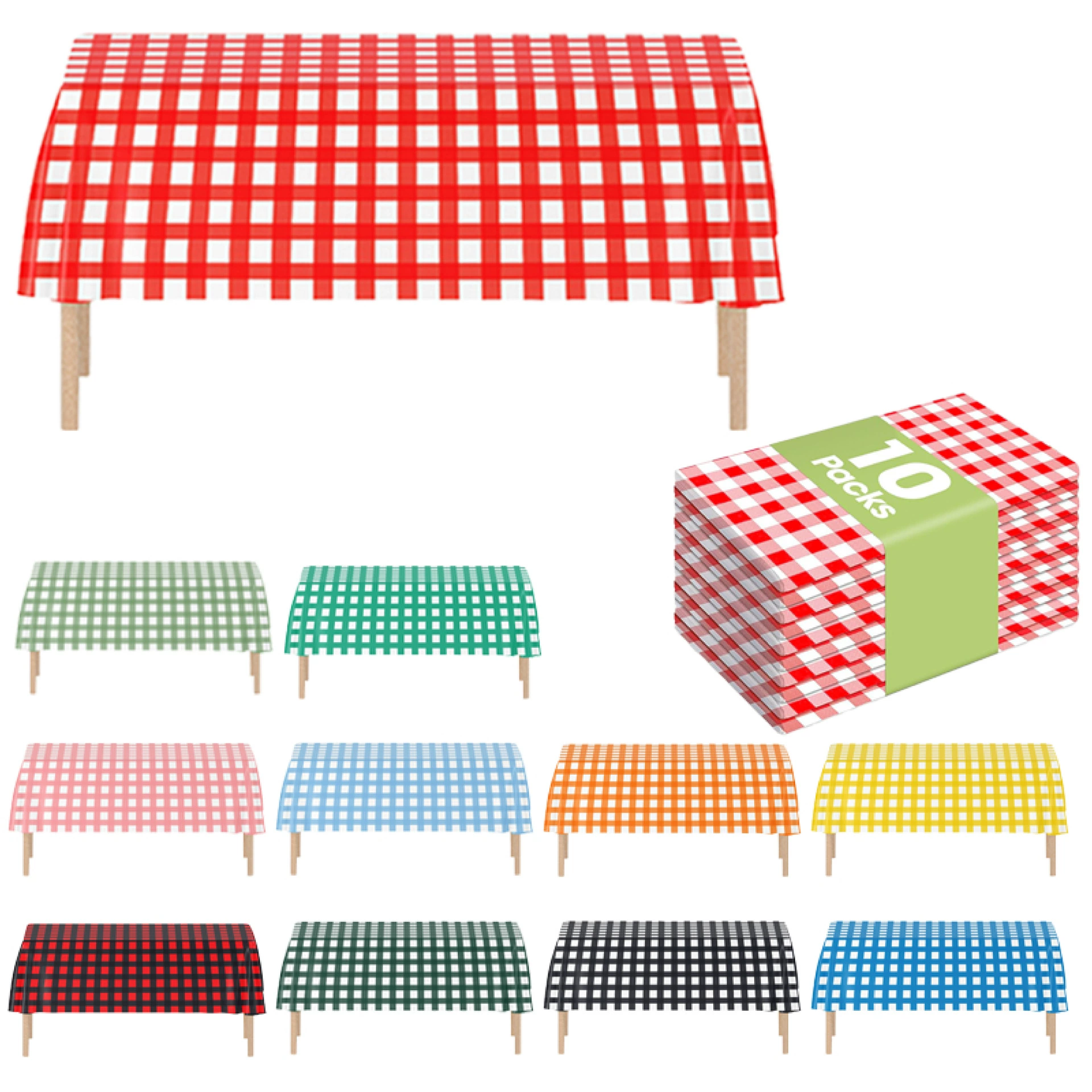 В наличии оптом: одноразовые пластиковые прямоугольные скатерти в клетку, эксклюзивно для трансграничных продаж, 137*274, простой клетчатый узор.