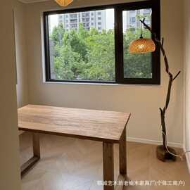 老榆木茶桌实木方桌餐厅大板桌实木侘寂风简约民宿休闲桌椅餐桌凳