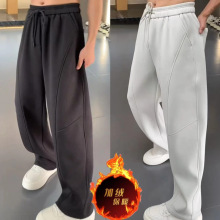 时尚高端舒适加绒加厚男士休闲裤立体剪裁弯刀裤百搭显瘦长裤男裤