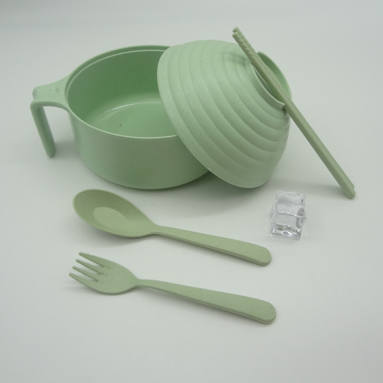 小麦五件套餐具泡面碗套装 小麦秸秆餐具 勺叉筷套装 便携赠品碗