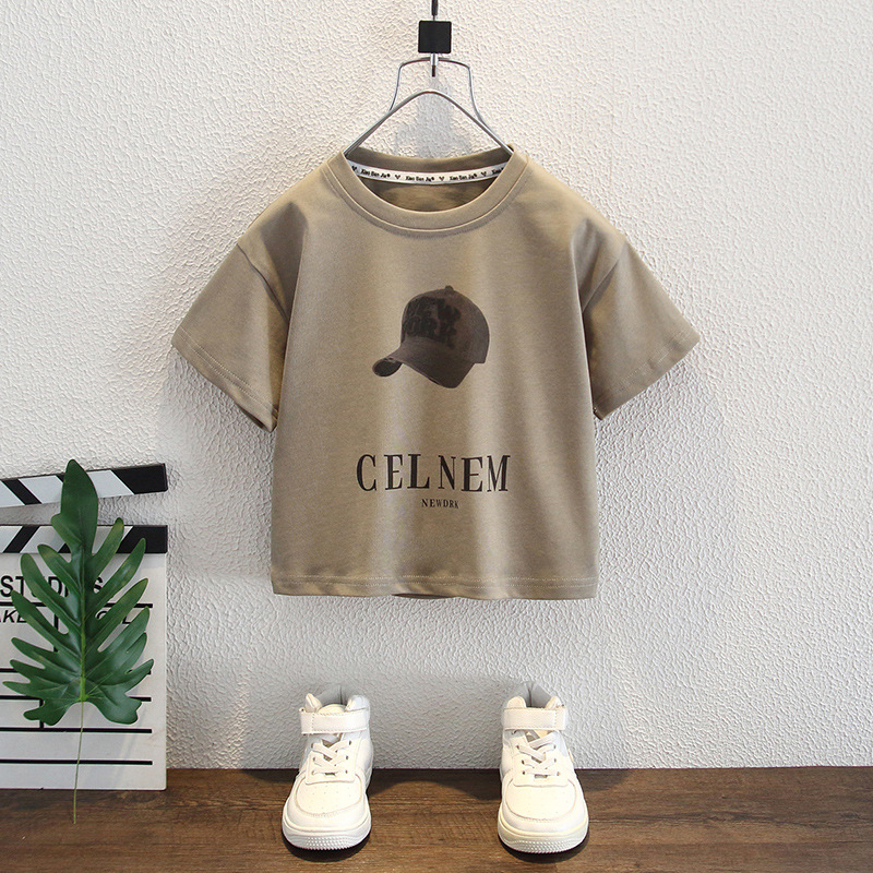7986 camiseta de manga corta para niños 2025 nueva ropa de verano para niños, estilo guapo, verano para bebés, camiseta de media manga para niños, marea