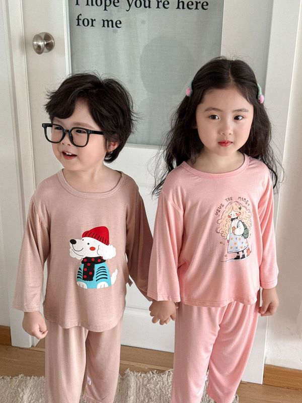 Youkesi 子供用モーダルパジャマ新しい子供用ホーム服セット夏の女の赤ちゃん空調服セット|undefined