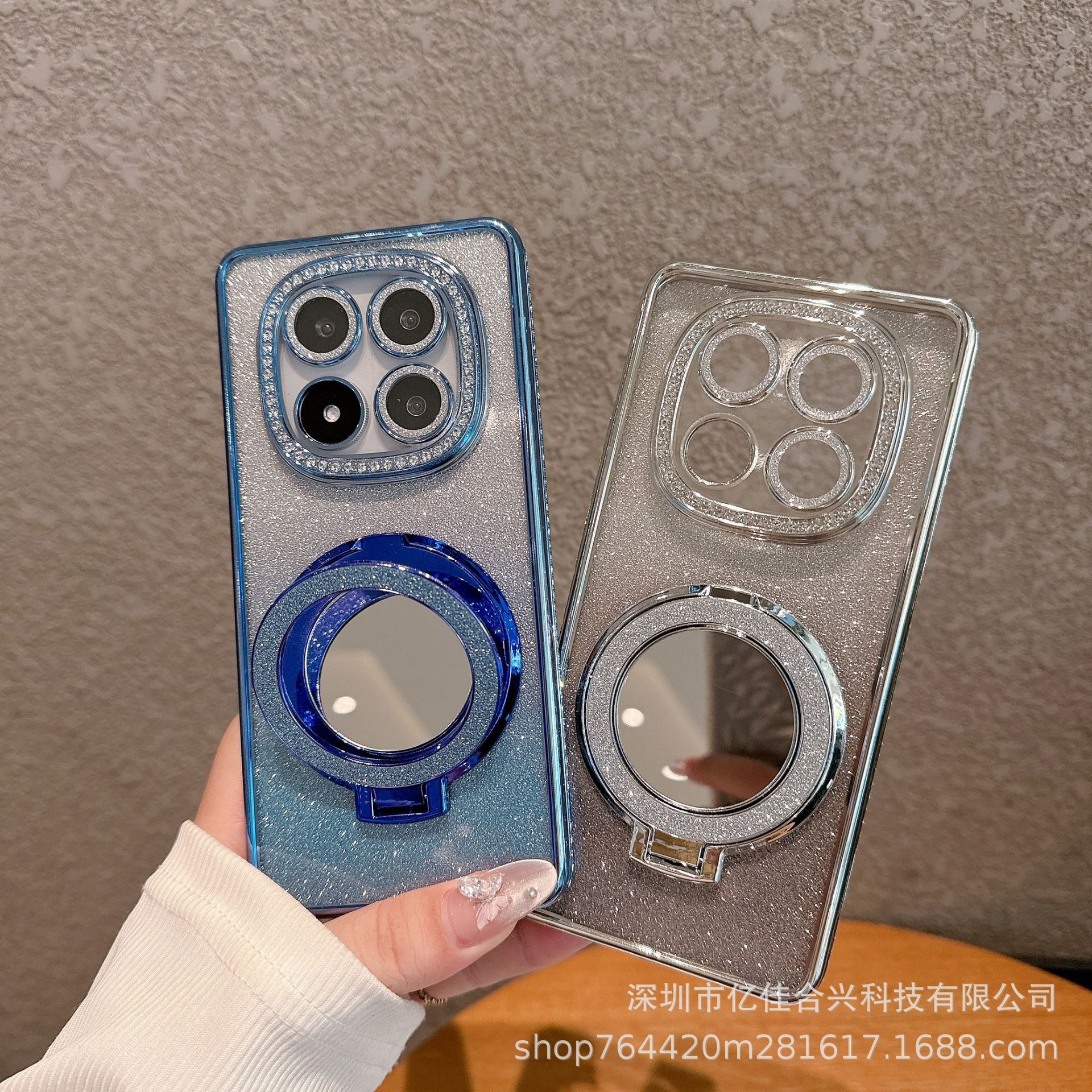 Aplicable Redmi NOTE14PRO Rhinestone Retocador Espejo Estuche para teléfono Xiaomi 14T todo incluido Soporte magnético de brillo