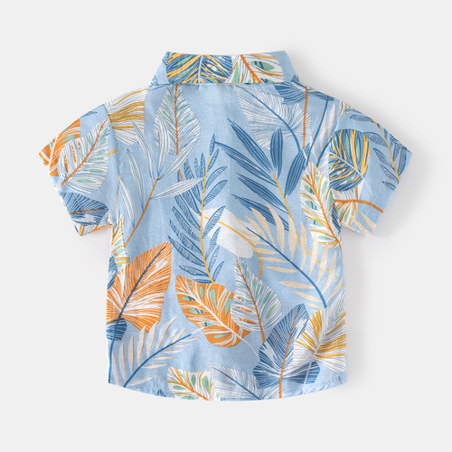2023 new summer beach resort style boys' short-sleeved trendy lapel children's fashion pattern shirt
