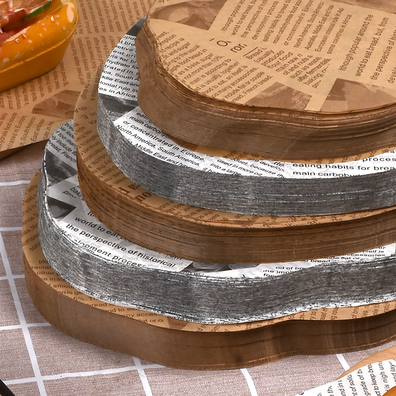 Sándwich hamburguesa papel de embalaje rollo de pollo bandeja a prueba de aceite papel almohadilla para hornear papel hogar periódico inglés papel de aceite