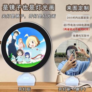 Round Magic Mirror Ri Man Hua Wan Kindergarten Xiaomei Xing Tong Second-dimensional Cute Girl Bedroom Bedside Table Atmosphere Lamp