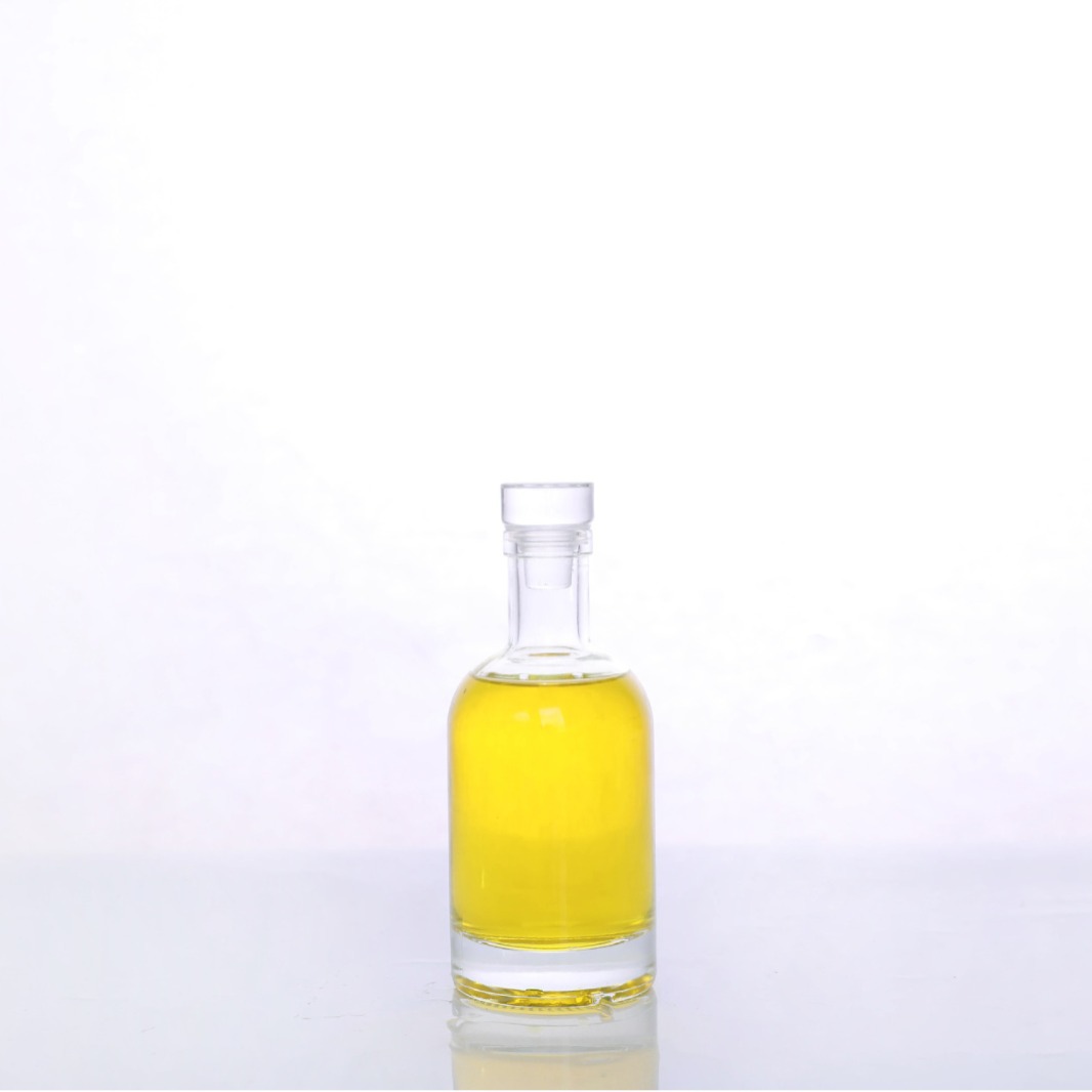 Botella de vino al por mayor, botella de vidrio transparente, botella de vino de 200ml, botella de tapón de madera, botella de bebida de moda