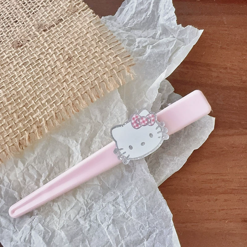 Заколка для волос в стиле Hello Kitty, корейский милый клип для челки, розовый бантик