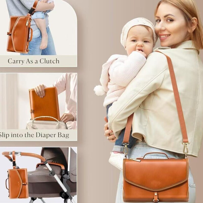 Vintage Leather Baby Diaper Storage Bag Portable Travel Diaper Organizer Multifunctional Mother and Baby Bag