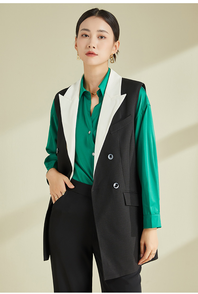 Áo vest gile nữ không tay phong cách retro, thiết kế độc đáo mặc xuân thu — Áo Vest Đen (không có cổ áo) chi tiết 22