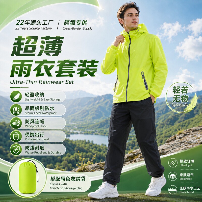 Ultra-thin raincoat set for men and women, separate pieces, storm-level waterproof, portable and easy to store, outdoor cycling rain pants