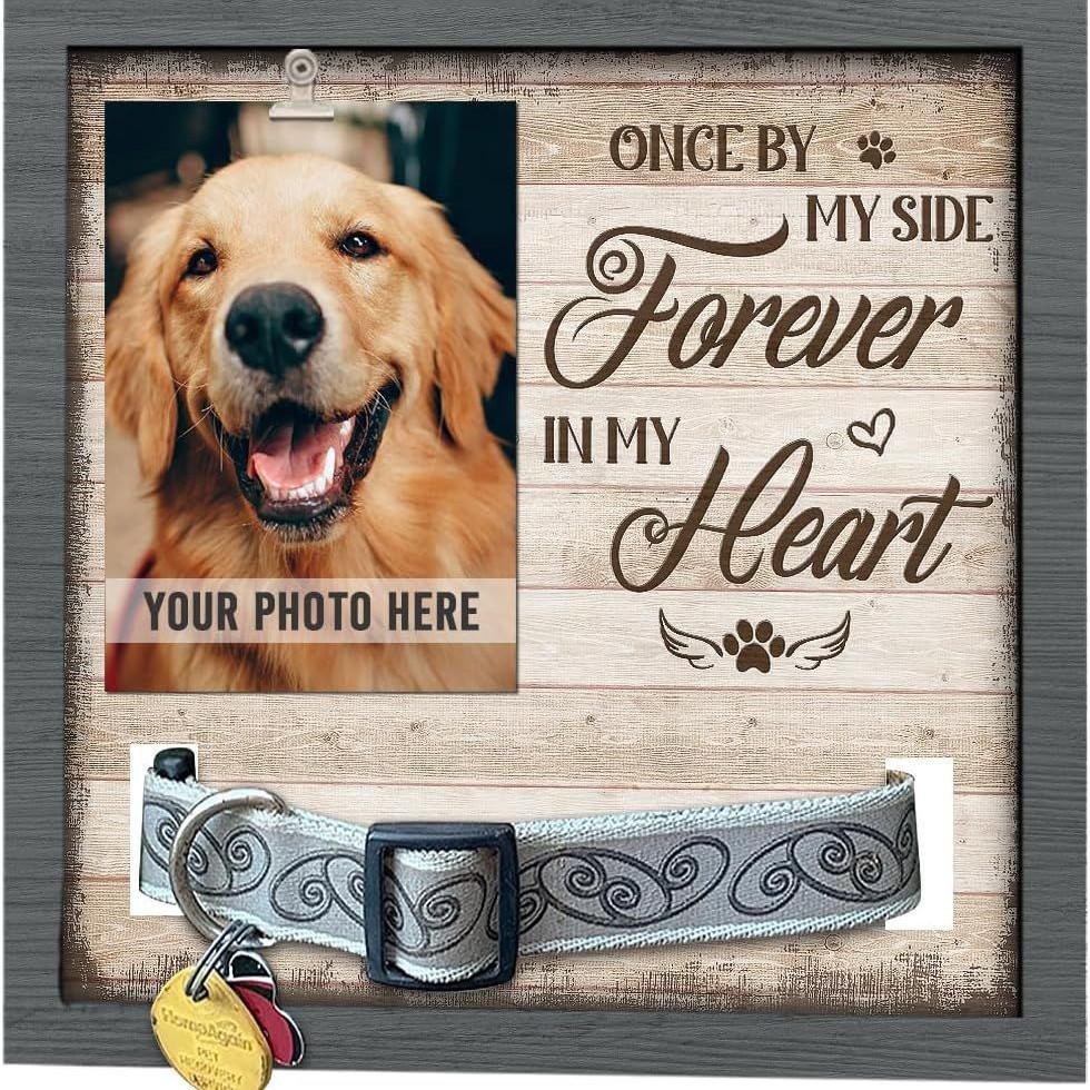 Marco DE FOTOS conmemorativo para mascotas de madera puede contener collar Mesa tridimensional marco de fotos para mascotas regalo perdido para mascotas de madera