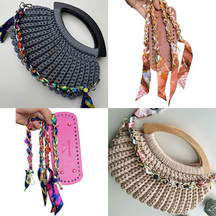 Ins European and American Ribbon Chain Bag Strap Handmade Leather Bag Bottom with Round Buckle Hand-Woven Accessories New Style