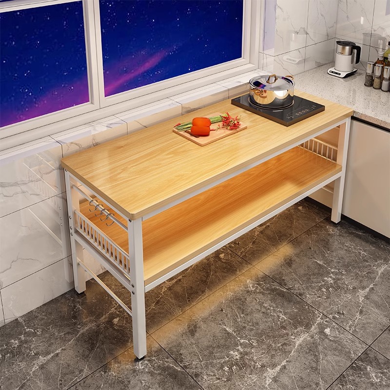 Mesa de barra larga de cocina estante de almacenamiento piso simple de alquiler doméstico mesa lateral de comidas multifuncional mesa de corte de vegetales multicapa