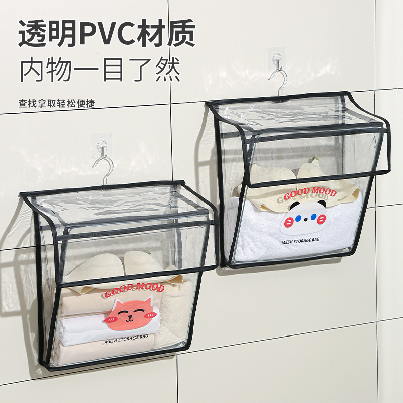 Bolsa colgante de baño plegable, bolsa de almacenamiento transparente colgada en la pared para baño doméstico, bolsa de almacenamiento impermeable de ropa de gran capacidad