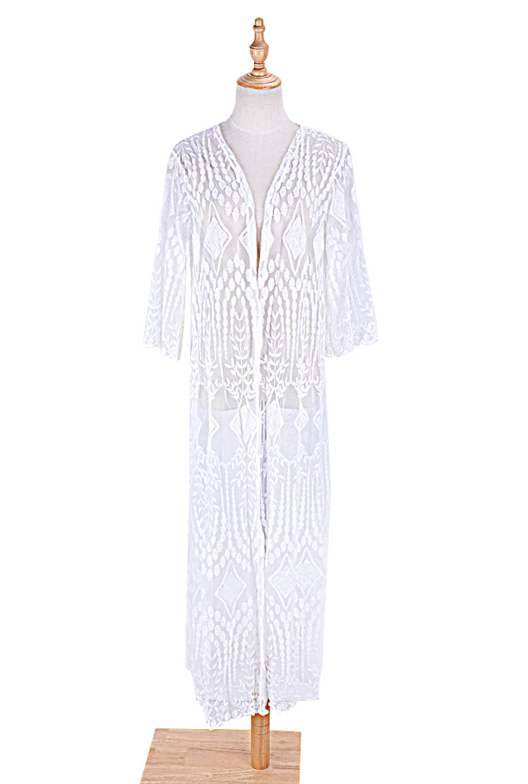 147g Weight White Color Wholesale Sexy Lace Long Cardigan Bikini Blouse Nihaojewelry 5