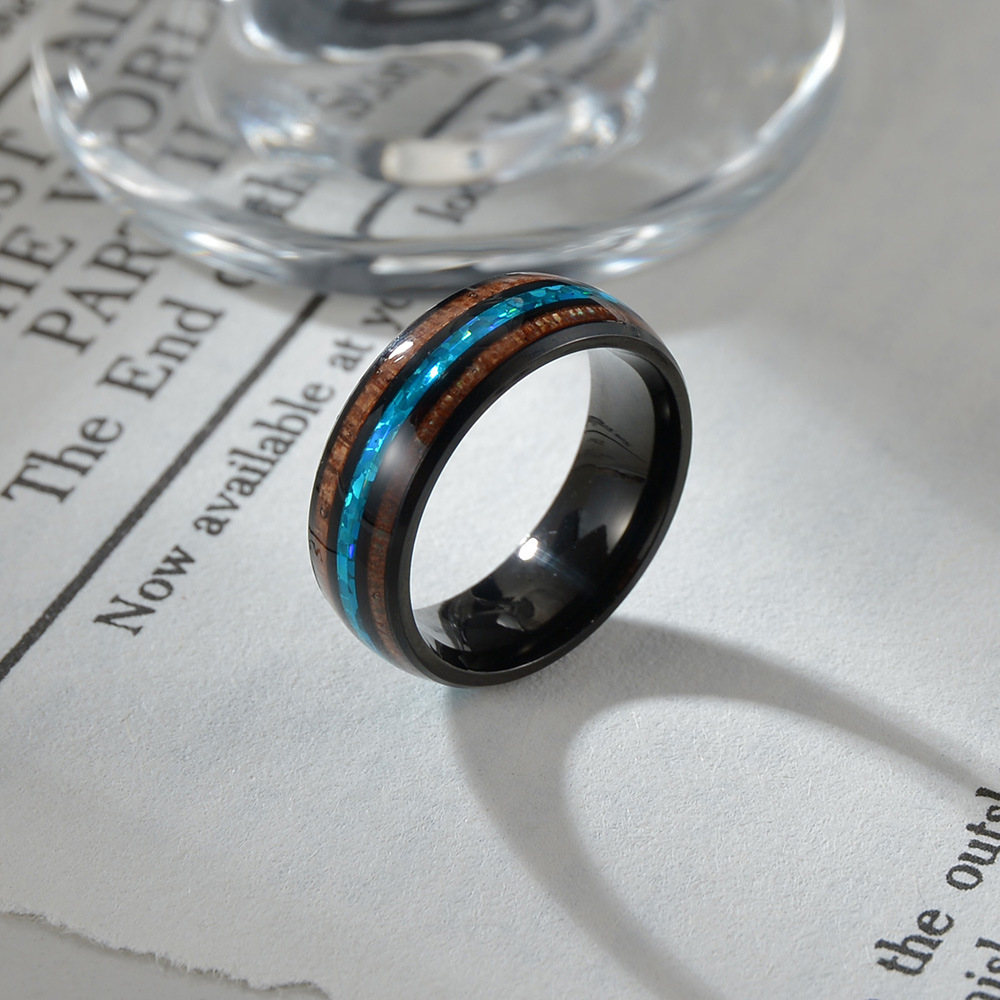 Retro U Shape Titanium Steel Inlay Shell Rings