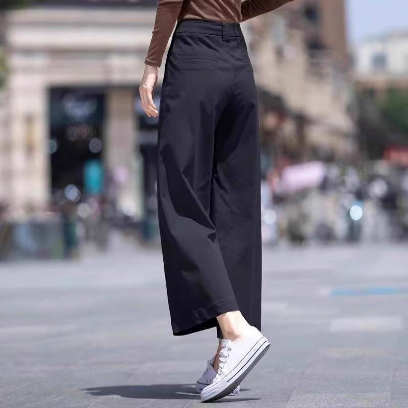女性用テンセルワイドレッグパンツ、夏用薄手スリムハイウエストストレートパンツ、小柄な人向け、ゆったりカジュアル9点パンツ|undefined