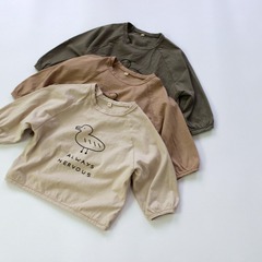 2024 Spring Kids' T-Shirt Korean Style Flax Cotton Fabric with Little Duck Print, Frayed Edge Design Kids' Long Sleeve T-Shirt