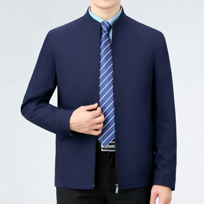 Mulberry Silk Spring and Autumn New Vertical Collar Men's Jacket High-end Men's Clothing Middle-aged and Elderly Dad Business Casual Large Size Jacket