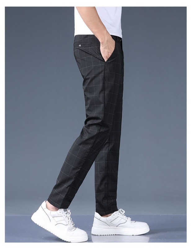 Men's Straight Leg Trousers, Premium Checkered Pattern Business Casual Pants For Spring Summer_viptrois.com