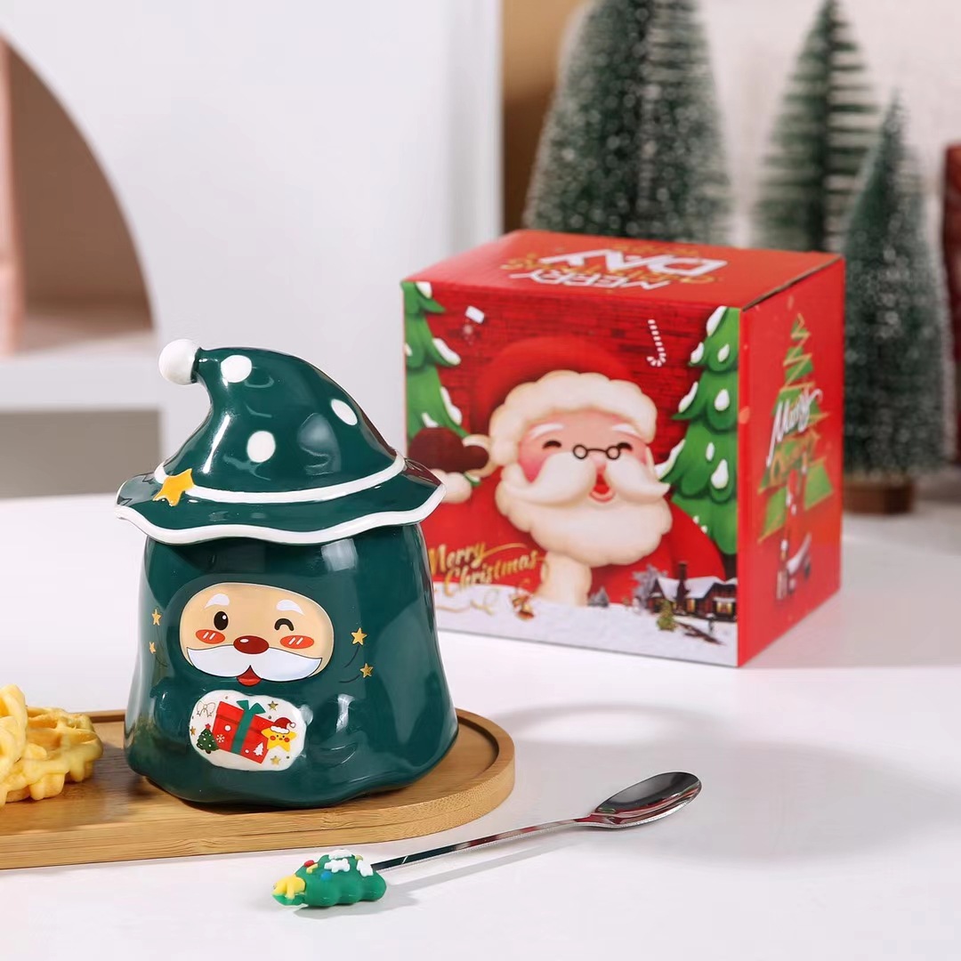 Santa Claus mágica creativa taza de regalo de mano transfronteriza taza de cerámica taza de agua taza de café de pareja con taza de cuchara cubierta