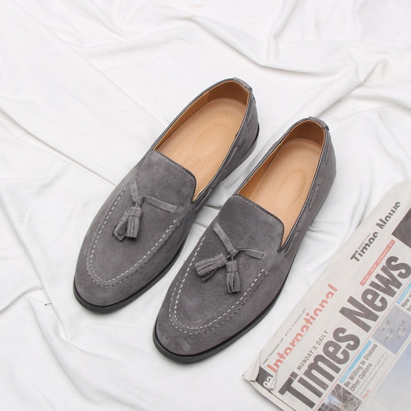 Tassel Casual Small Leather Shoes, Genuine Leather British Style Slip-Ons, Lazy Bean Shoes, One-Legged Business Men's Pointed Toe Trendy Shoes