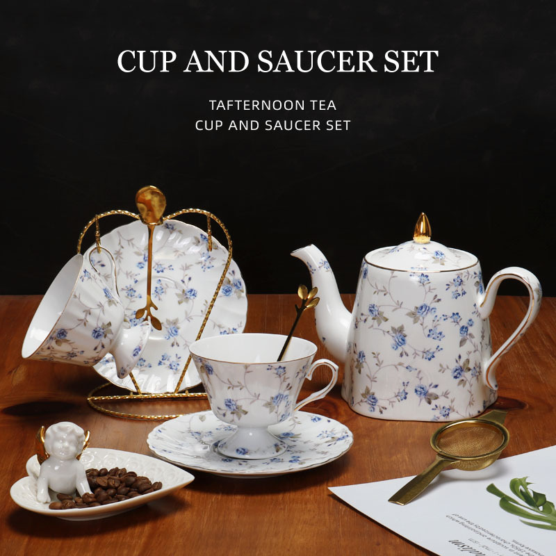 Tazas de café al por mayor transfronterizas y platos, tazas de café de cerámica de alta calidad retrógrada, tazas de menú de la tarde exquisitas británicas