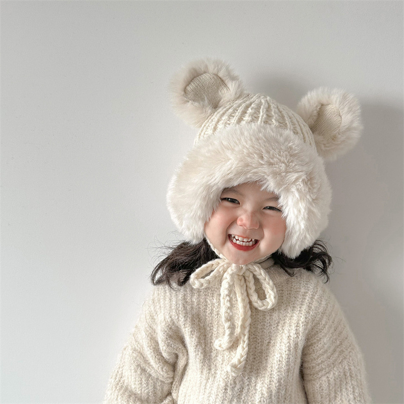 Unisex Children's hats Winter boys and girls ins plus cashmere knitted plush Lei Feng hat ear protection hat_voghion.com