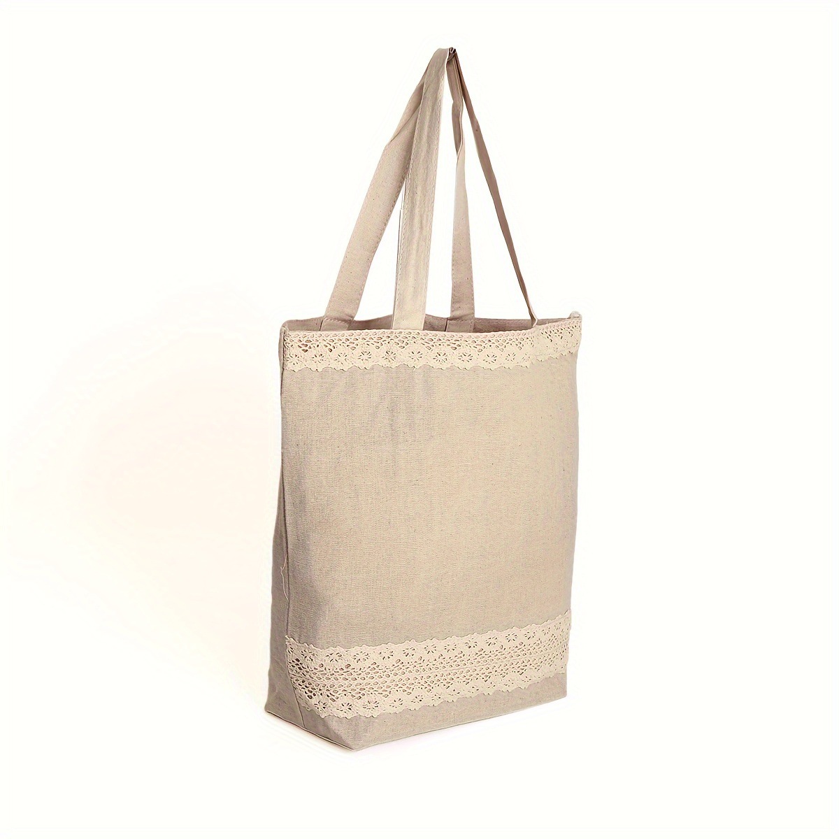 高品质花边手提包，花边帆布手提袋，可重复使用，简约风格