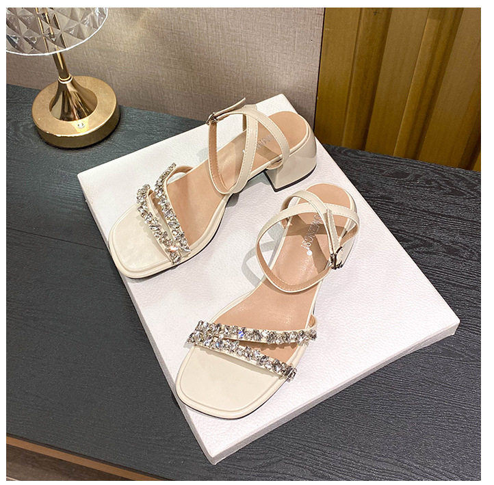 Sandal nữ gót thô 5 cm hở mũi đính đá kiểu Pháp — Màu bạc, Màu mơ, Màu đen chi tiết 31