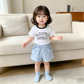 Kids Tales童装夏季ins款女童t恤圆领短袖婴幼儿宝宝套头衫批发
