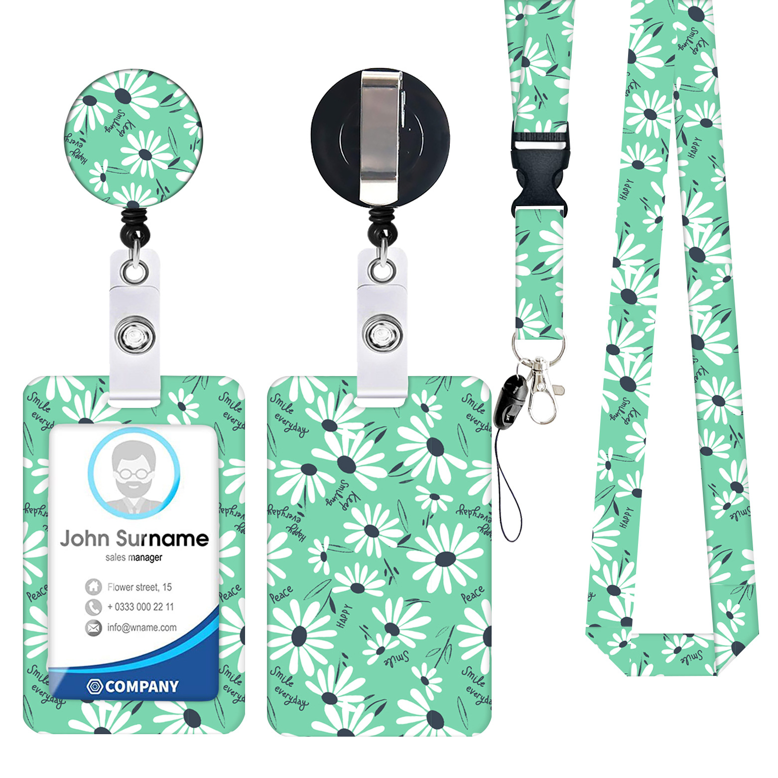 Amor gato negro mariposa flor impresión en color retráctil fácil tire hebilla teléfono móvil ID hebilla cordón titular de la tarjeta