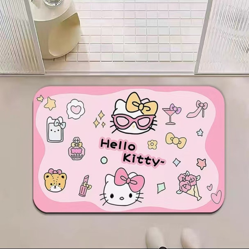 可爱复古kitty硅藻泥地垫浴室洗漱间吸水防滑地垫入户玄关装饰垫|undefined