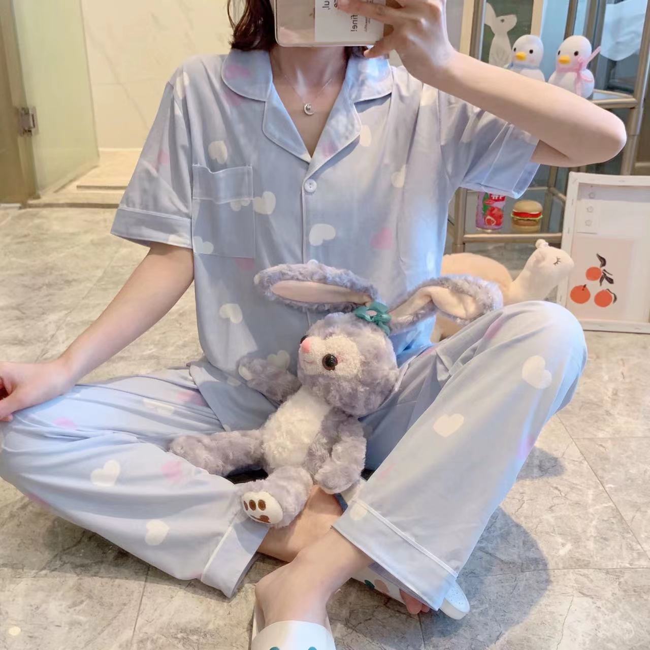 2025 primavera y verano pijamas de mujer pantalones de manga corta en un nuevo cardián casual suelto se puede usar en el hogar conjunto de ropa