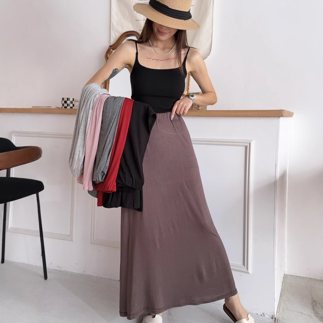 春夏季新款莫代尔喇叭裙高腰显瘦半身裙百搭休闲纯色A字长裙