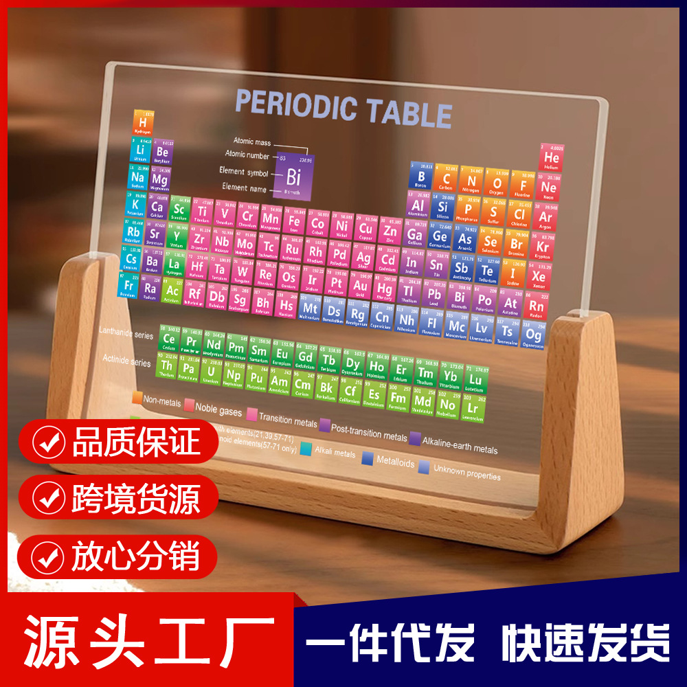 Dropshipping Aliexpress Amazon Chemical Element Periodic Table Ornaments English Acrylic Solid Wood Desktop Table