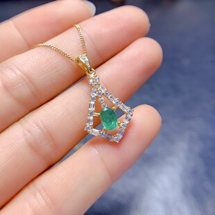 New natural emerald pendant S925 silver inlaid main stone 4*6mm Joker net red explosions women's jewelry wholesale