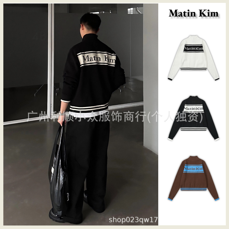 High Version in Stock Matin Kim Long-Sleeved Knitted Cardigan Women's Jacquard Letter Mk Zipper Sweater Jacket Men's Autumn