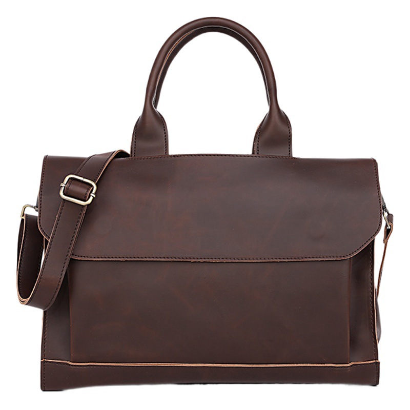 2026 New Korean Style Men's Bag, Retro Trendy Crazy Horse Leather Handbag, Single Shoulder Crossbody Business Computer Men's Briefcase
