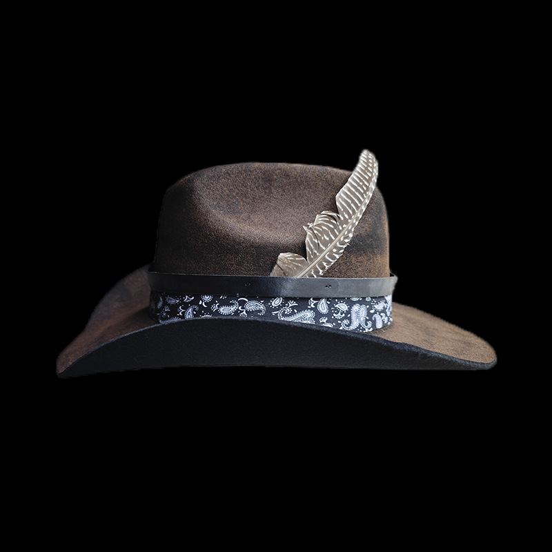 Hot western vintage style denim hat, fashionable pure wool outdoor sheep felt hat_voghion.com